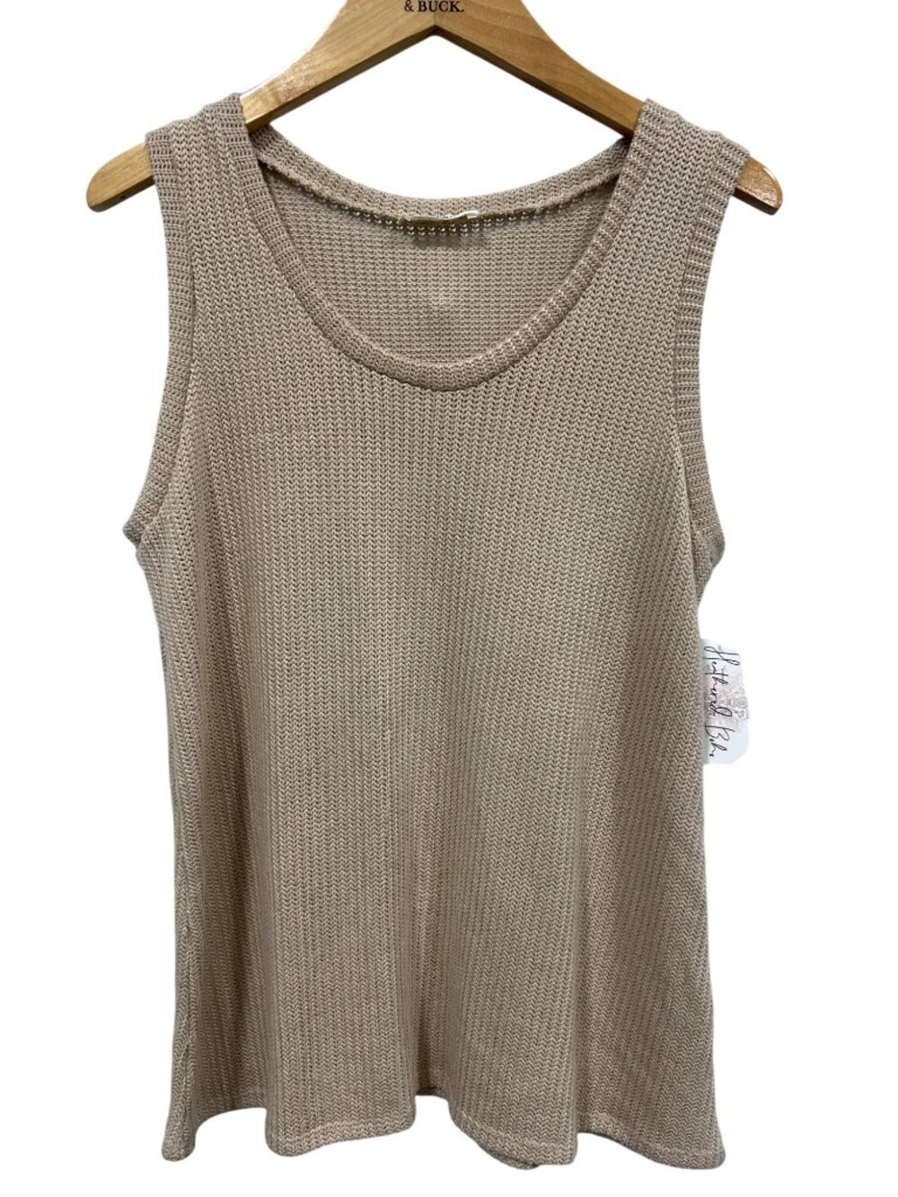 Blumin Apparel Wonder Tank Top Large Waffle Knit Sleeveless Cozy Tan Neutral NEW